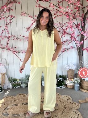 Mono b Light Yellow Sleeveless Wide-Leg Jumpsuit Set